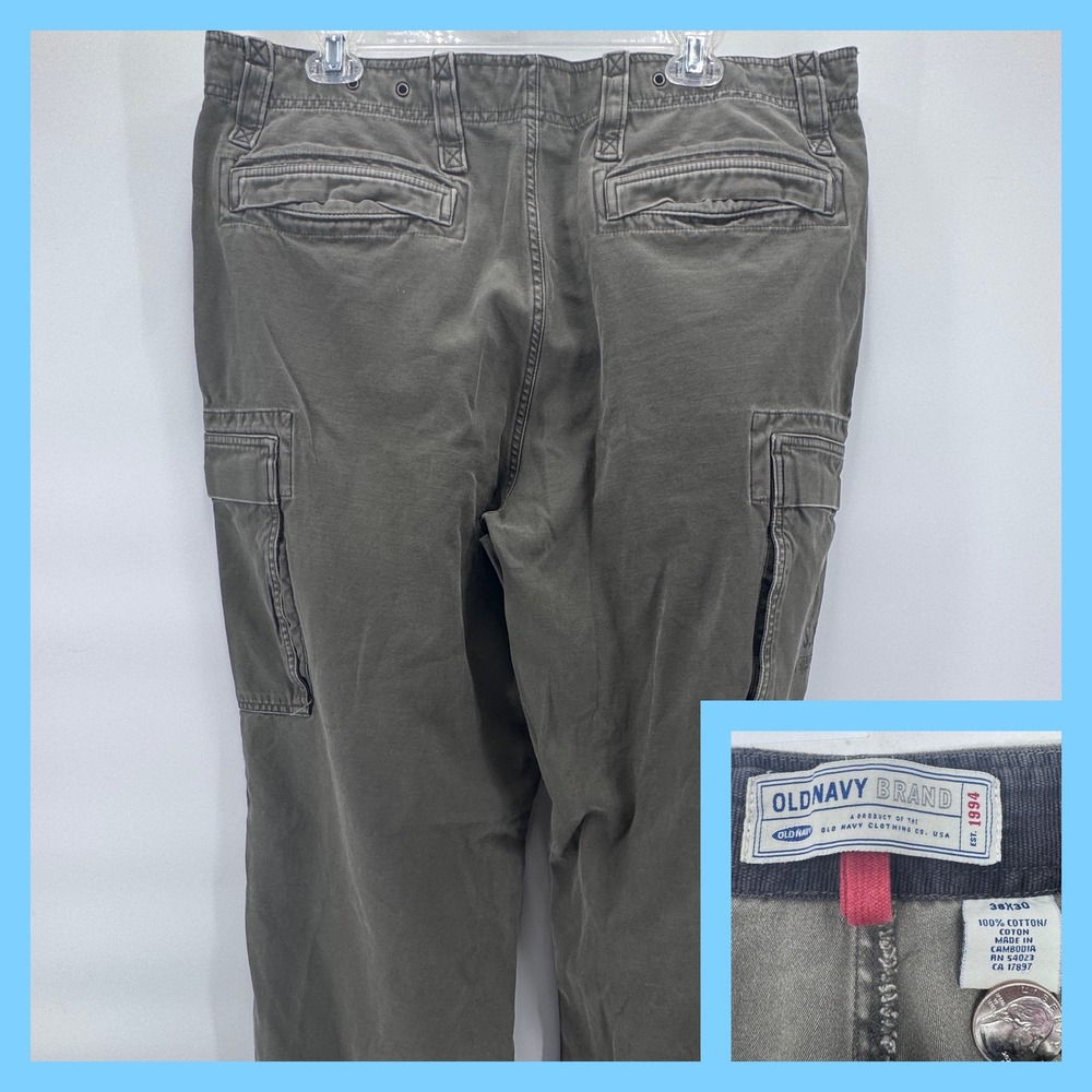Old Navy‎ Cargo Pants Mens 38x30 Olive Green Military Utility Graphic Distressed